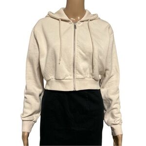 DIVIDED Cream-coloured cropped zip-up hoodie, size M